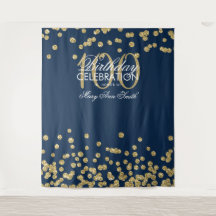 Fundo de 100º Aniversário Dourado Azul Confete