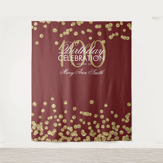 Tapete De Parede Fundo de 100º Aniversário Dourado Confete Burgundy (Frente)