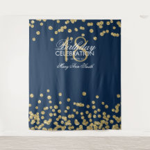 Fundo de 18º Aniversário Dourado Azul Confetes