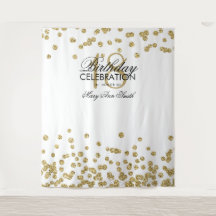 Fundo de 18º Aniversário Dourado Branco Confetes
