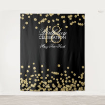 Fundo de 18º Aniversário Dourado Preto Confetes