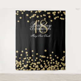 Tapete De Parede Fundo de 18º Aniversário Dourado Preto Confetes
