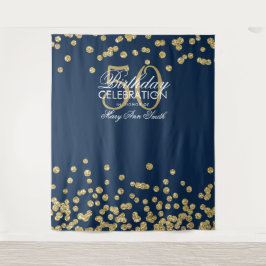 Tapete De Parede Fundo de 50º Aniversário Dourado Azul Marinho Conf