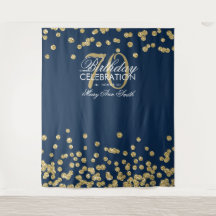 Fundo de 70º Aniversário Dourado Azul Marinho Conf
