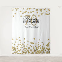 Fundo de 70º Aniversário Dourado Branco Confetes