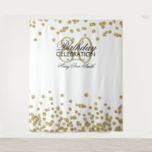 Fundo de 80º Aniversário Dourado Branco Confetes