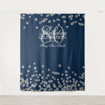 Fundo de 80º Aniversário em Prata e Azul Marinho c