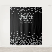 Fundo de 80º Aniversário Prata Preto Confetes