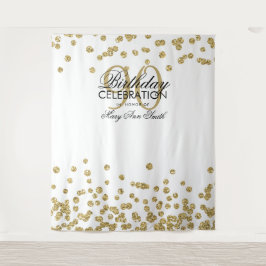 Tapete De Parede Fundo de 90º Aniversário Dourado Branco Confetes