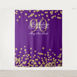 Tapete De Parede Fundo de 90º Aniversário Dourado Roxo Confetes