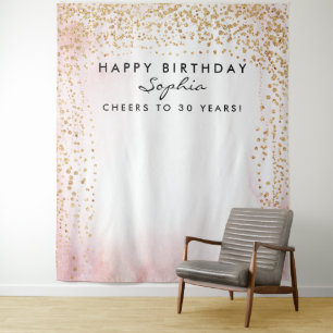Tapete De Parede Fundo de Aniversário com Confetes Dourados Qualque