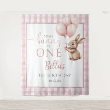 Fundo de Aniversário de 1 Ano Coelhinhos Balões Ro