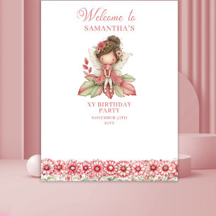 Tapete De Parede Fundo de Aniversário de 1 Ano de Fada Fofa Rosa Pa