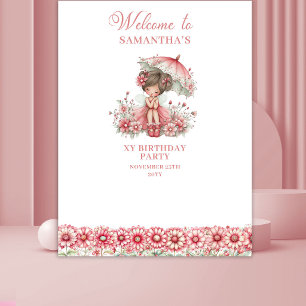 Tapete De Parede Fundo de Aniversário de 5 Anos Floral Fada Rosa Fo