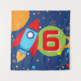 Tapete De Parede Fundo de aniversário de nave espacial quadrada