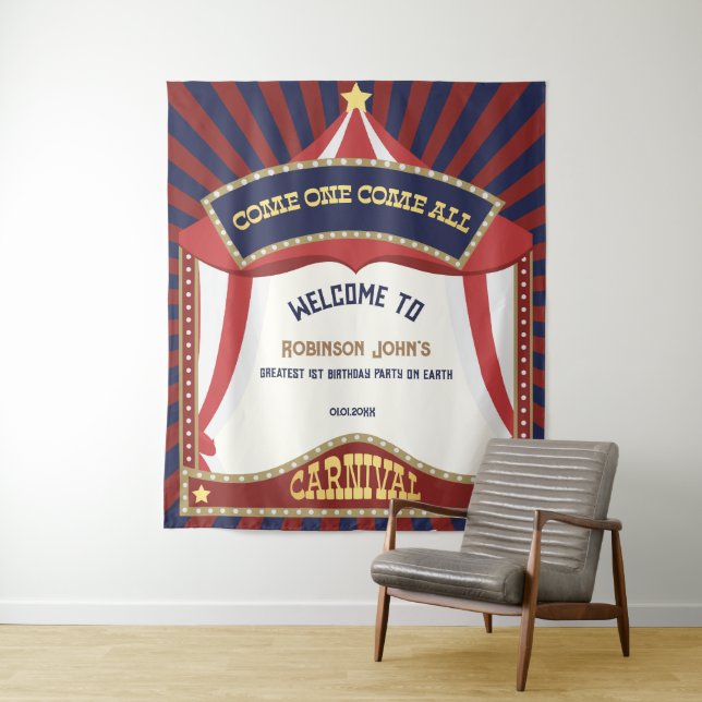 Tapete De Parede Fundo de aniversário do Retro Carnaval Azul e Verm (In Situ)