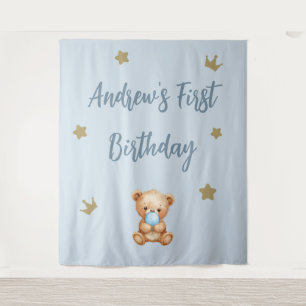 Tapete De Parede Fundo de Aniversário do Urso Azul Personalizado