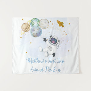Tapete De Parede Fundo de aniversário espacial azul dourado astrona