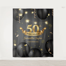 Tapete De Parede Fundo de aniversário preto dourado elegante modern