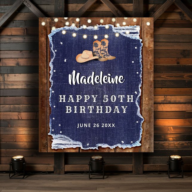 Tapete De Parede Fundo de Aniversário Western Rústico Denim Diamond (denim and diamonds birthday party backdrop rustic wood country western elegant chic)