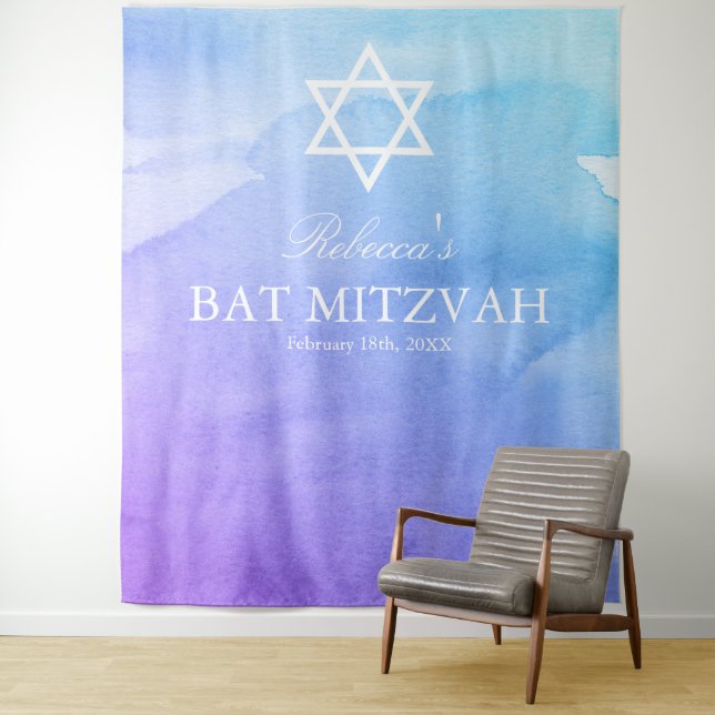 Tapete De Parede Fundo de Bat Mitzvah com Aquarela Roxa e Turquesa (In Situ)