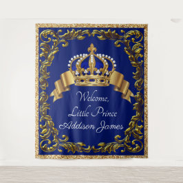 Tapete De Parede Fundo de Bebê Príncipe Azul Royal Dourado Extra Gr