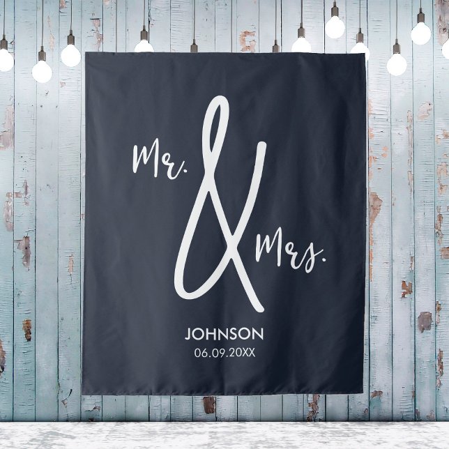 Tapete De Parede Fundo de casamento azul marinho personalizado Sr.  (Navy Blue Wedding Backdrop Custom Nautical Mr Mrs
)