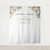Fundo de casamento boêmio rosa floral dourado verd