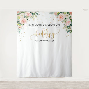 Tapete De Parede Fundo de casamento boêmio rosa floral dourado verd
