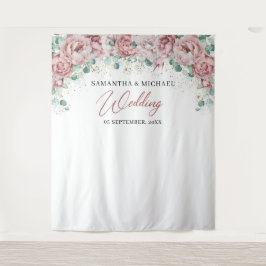 Tapete De Parede Fundo de casamento boêmio rosa floral dourado verd