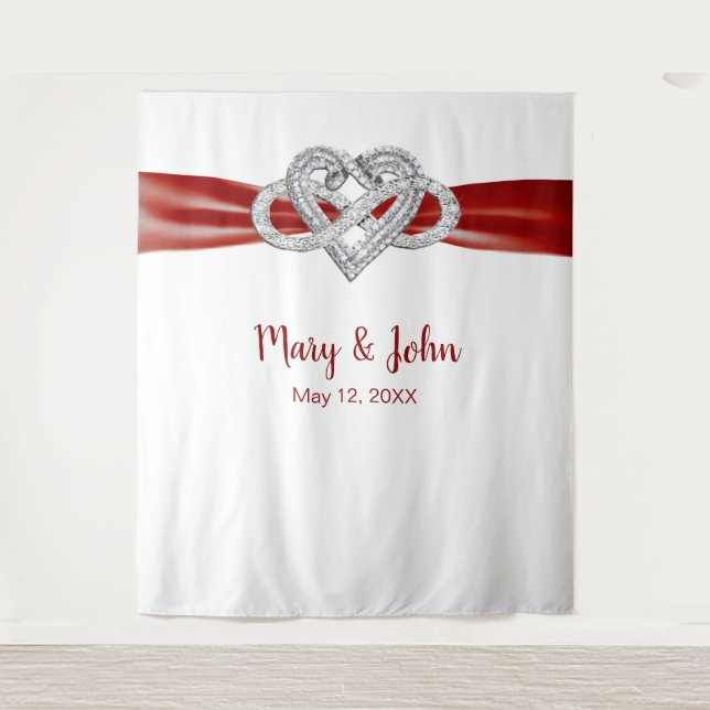 Tapete De Parede Fundo de Casamento Cardíaco Infinito da Faixa Verm (Frente)