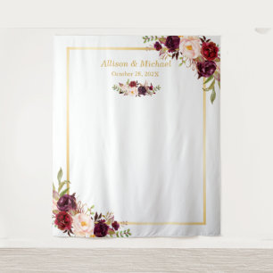 Tapete De Parede Fundo de casamento com moldura dourada floral verm