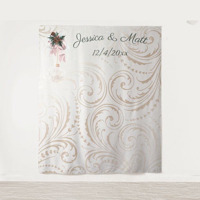 Tapete De Parede Fundo de casamento de Natal em marfim e dourado el (Frente)