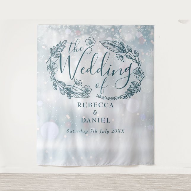 Tapete De Parede Fundo de casamento floral de floco de neve de inve (Frente)