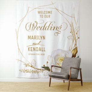 Tapete De Parede Fundo de Casamento Floral Orgânico rosa Dourado