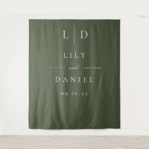 Fundo de Casamento Monograma Minimalista Verde-Oli