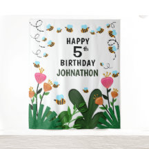 Fundo de Cena de Aniversário Abelhas Flores Jardim