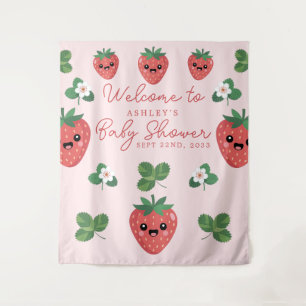 Tapete De Parede Fundo de Cena Kawaii Morango para Chá de Bebê