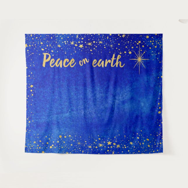 Tapete De Parede Fundo de cenário de Natal Estrelas Douradas Paz (Frente (Horizontal))