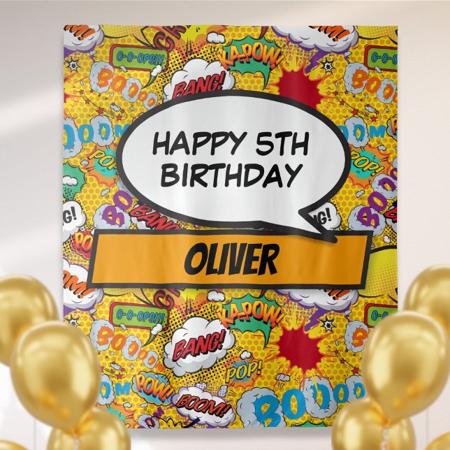 Tapete De Parede Fundo de cenário para festa de aniversário de supe (Comic Book Superhero Birthday Party Photo Backdrop)