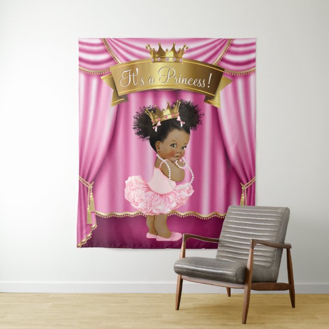 Tapete De Parede Fundo de Chuva de Bebê Princesa Afro-Americana (In Situ)