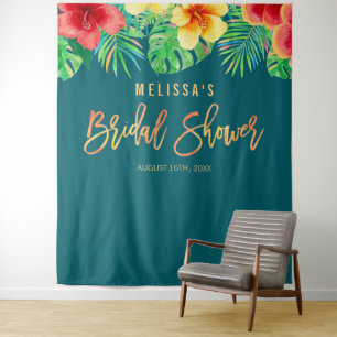 Tapete De Parede Fundo de Chuva de Noiva com Flores de Aquarela Tro
