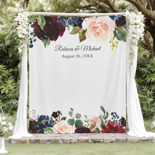 Tapete De Parede Fundo de estande de fotos de casamento floral azul