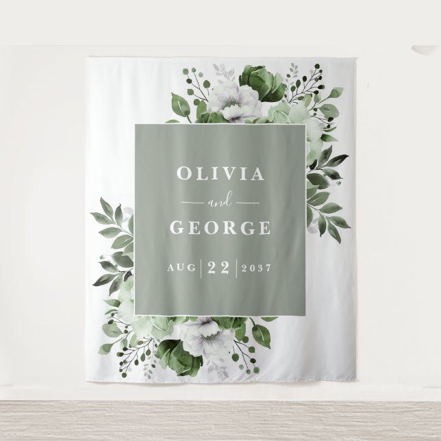 Tapete De Parede Fundo de estúdio fotográfico floral em aquarela ve (Frente)