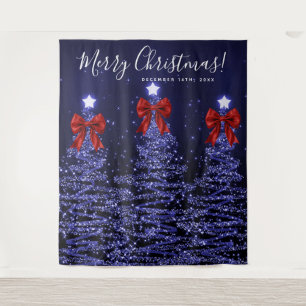 Tapete De Parede Fundo de Férias Azul-Navy Árvores de Natal Vermelh