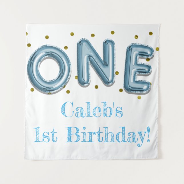 Tapete De Parede Fundo de festa azul e dourado para fotos com UM Ba (Frente)