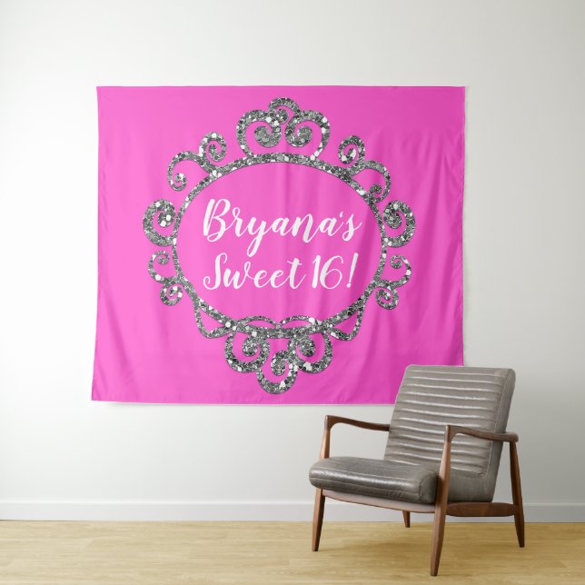 Tapete De Parede Fundo de festa de aniversário com brilho prateado  (In Situ (Horizontal))