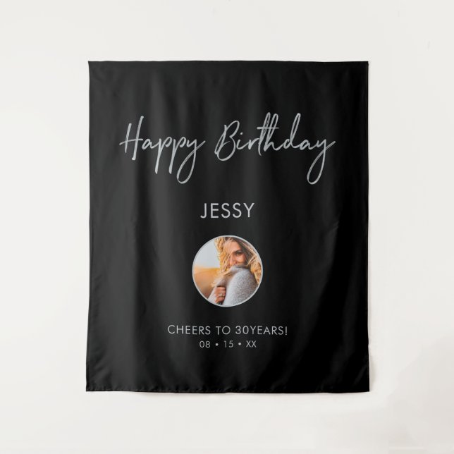 Tapete De Parede Fundo de festa de aniversário de foto preto e prat (Frente)