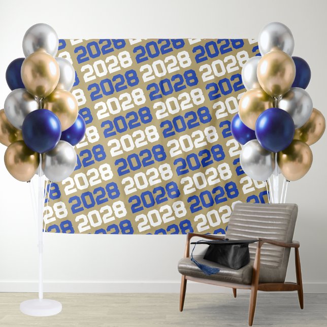Tapete De Parede Fundo de Formatura Azul e Dourado (Blue and Gold Trendy Modern Graduation Repeating Class Year Backdrop)