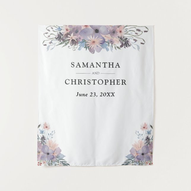 Tapete De Parede Fundo de Foto de Casamento Floral Purple Watercolo (Frente)